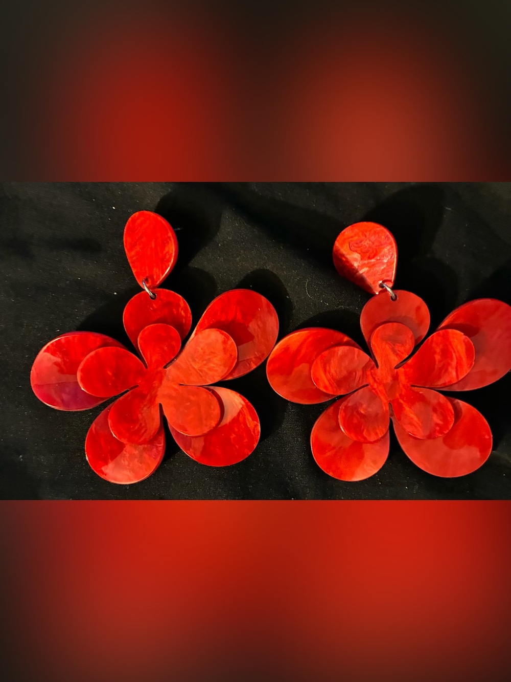 Red Floral Statement Drop Earrings - Women Jewelry